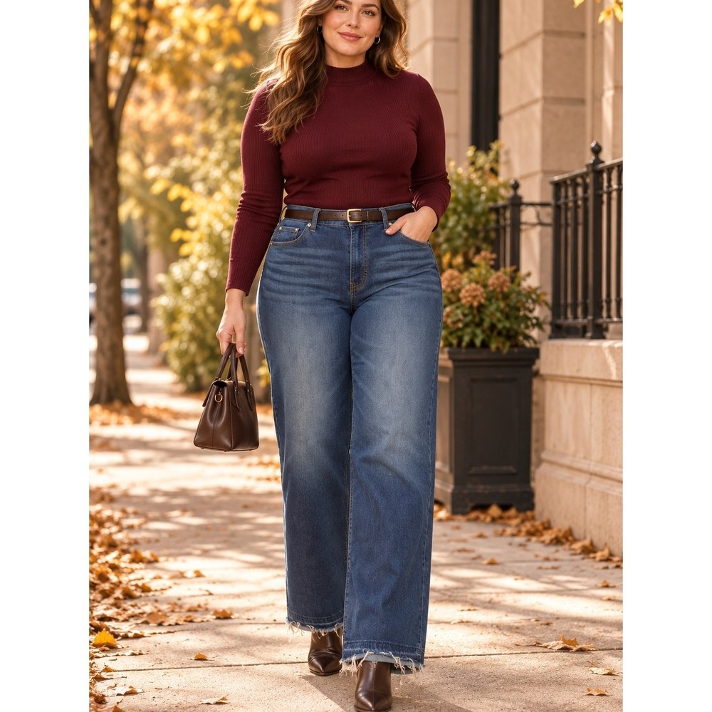 Torrid High-Rise Wide Leg Jeans Vintage Stretch Faded Blue Frayed Hem Size 12T